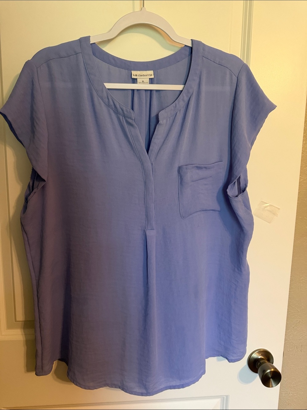 Liz Claiborne Light Purple Split-Neck Cap Sleeve Blouse